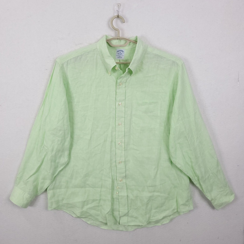 Brooks Brothers Linen Shirt Mens XXL Green Slim Fit Irish Flax Button Down